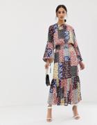 Asos Design Maxi Dress With Shirred Waist In Mixed Ditsy Floral Print-multi