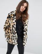 Asos Swing Coat In Leopard Faux Fur - Multi