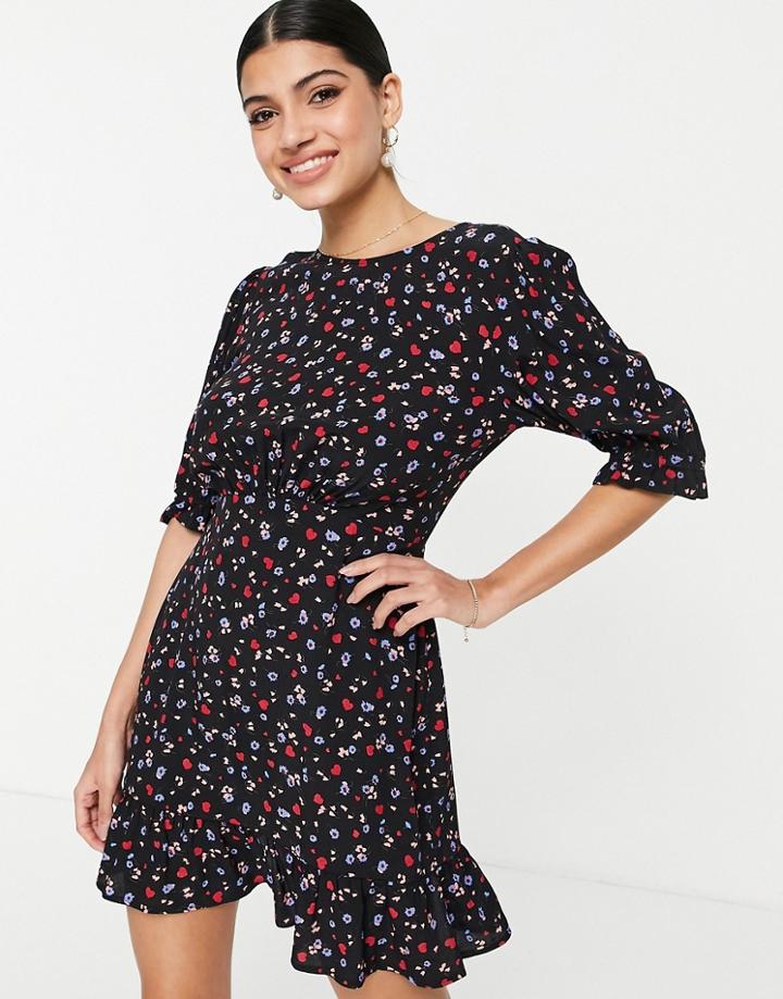 Nobody's Child Serena Ditsy Floral Mini Dress In Black