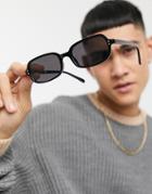Asos Design Retro Frame Square Sunglasses In Black With Solid Black Lens - Black