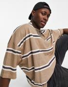 Asos Design Oversized Stripe T-shirt In Beige And White-brown