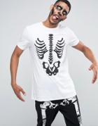 Asos Halloween Longline T-shirt With Skeleton Rib Cage In White - White