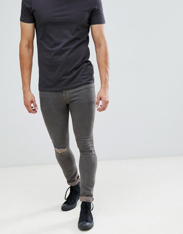 Asos Design 12.5oz Super Skinny Jeans In Gray With Knee Rip - Gray