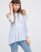 Qed London Drop Frill Hem Blouse - Blue