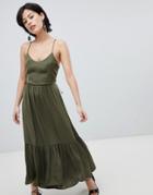 Vero Moda Tiered Satin Maxi Dress - Green