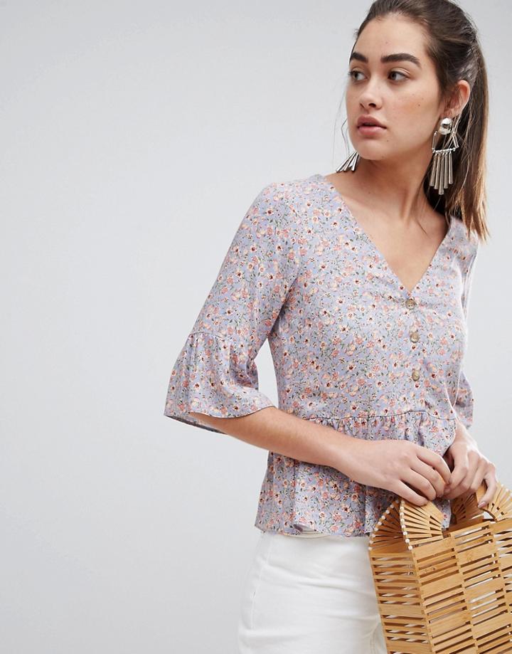 New Look Floral Peplum Shell Top - Blue
