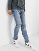 Jack & Jones Intelligence Mike Straight Jeans With Rips In Light Blue-blues