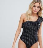 Unique21 One Shoulder Polka Dot Swimsuit