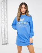 New Look Ny Slogan Sweatshirt Dress In Blue-blues