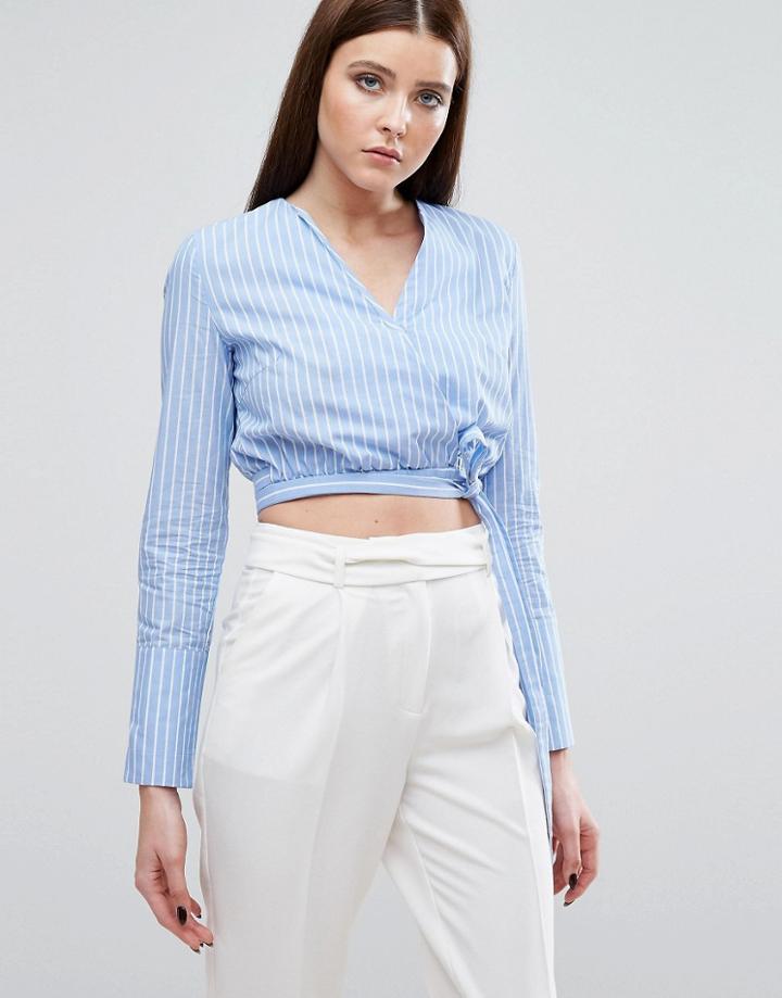 Lavish Alice Wrap Tie Shirt In Stripe - Multi