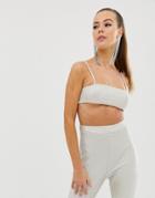 Fashionkilla Square Neck Micro Crop Top Two-piece In Ribbed Glitter-pink