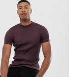 Asos Design Tall Muscle Fit T-shirt With Turtleneck In Rib In Dark Purple - Red