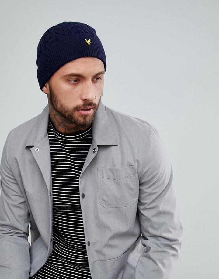 Lyle & Scott Premium Cable Beanie In Navy - Navy
