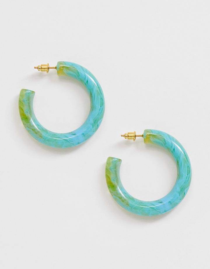 Asos Design Hoop Earrings In Marbled Green Resins - Multi