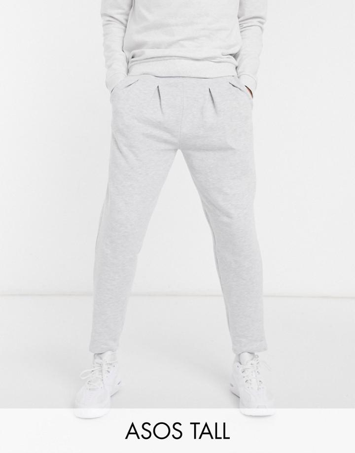 Asos Design Tall Pleated Jersey Sweatpants In White Marl