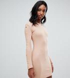 Missguided Tall Popper Sleeve Mini Dress In Camel - Brown