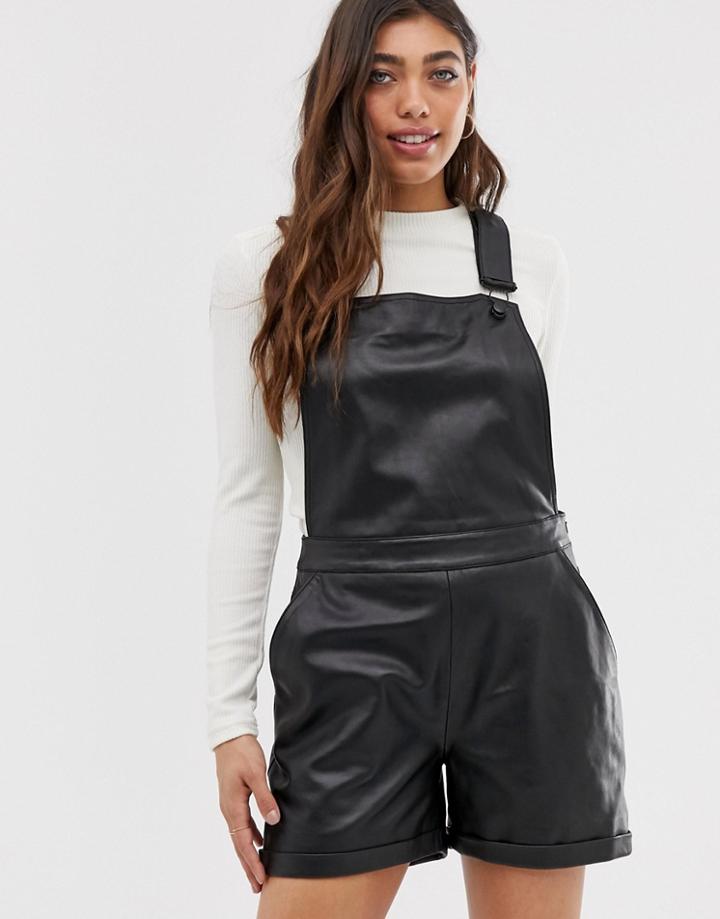 Muubaa Dorian Short Leather Overalls - Black