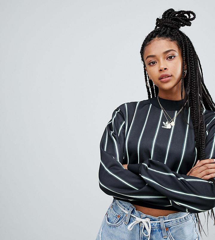 Adidas Originals Sweatshirt With White Pinstripe In Black - Black