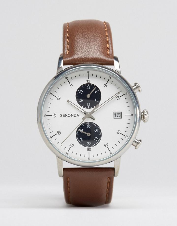 Sekonda Chronograph Leather Watch In Brown - Brown