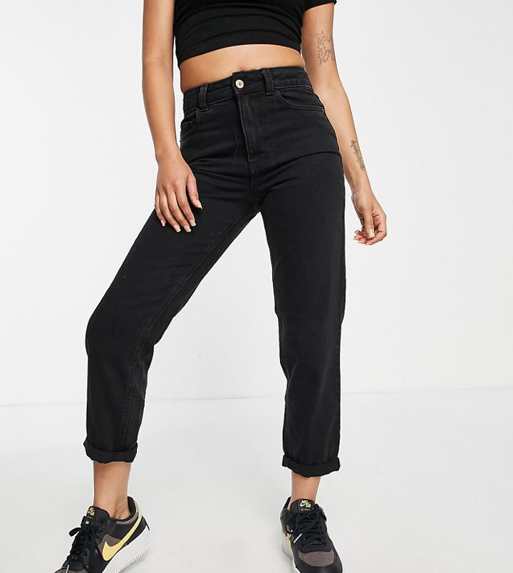New Look Petite Waist Enhance Mom Jeans In Black