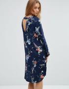 Vero Moda Floral Shift Dress With Back Cut Out - Navy