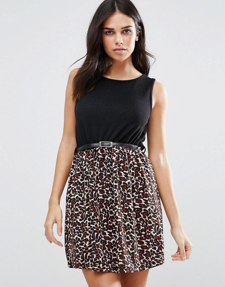 Pussycat London Leopard Print Skater Dress - Black