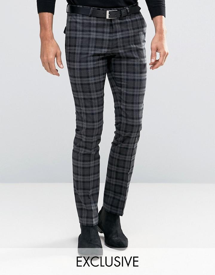 Noose & Monkey Super Skinny Pants In Plaid With Stretch - Gray