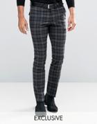 Noose & Monkey Super Skinny Pants In Plaid With Stretch - Gray