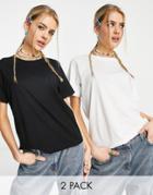 Weekday Essence 2 Pack Organic Cotton T-shirt In Black White-multi