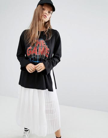 Stylenanda Long Sleeve Top With Game Print - Black
