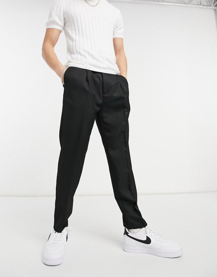Topman Tapered Pronouced Twill Pants In Black