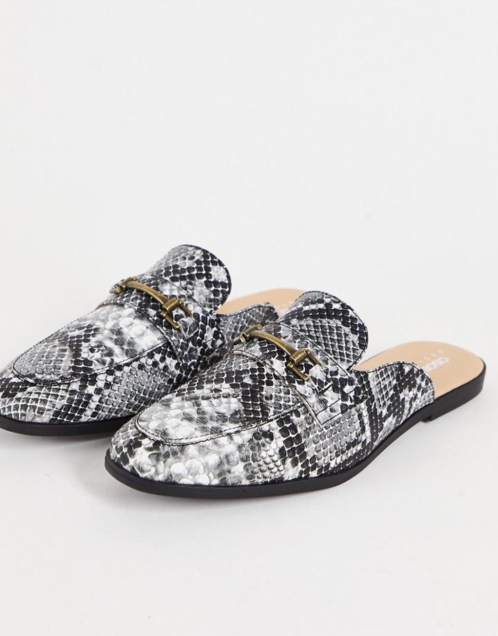 Asos Design Backless Mule Loafer In Gray Faux Snake Leather