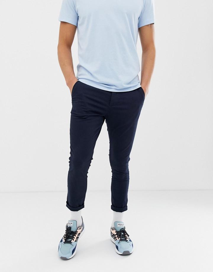 Asos Design Super Skinny Cropped Chinos In Navy - Navy