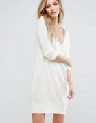 Jdy Knitted Dress With Deep V Neck - White