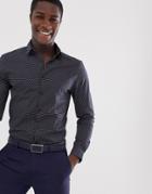 Asos Design Slim Fit Work Shirt In Navy With Geo Print - Navy