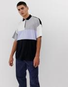 Asos Design Organic Oversized Polo Shirt With Zip Neck And Color Block - Black