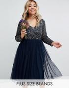 Lovedrobe Luxe Long Sleeve V Neck Midi Dress With Delicate Sequin And
