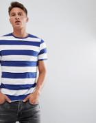 Only & Sons Striped T-shirt With Stepped Hem - Blue