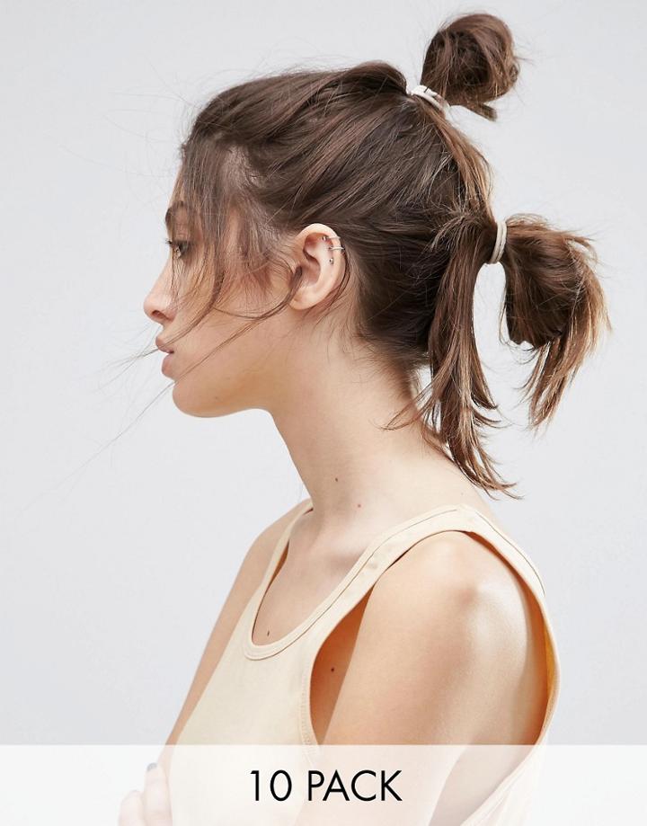 Asos Pack Of 10 Mixed Nude Hair Ties - Nude