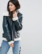 Missguided Green Faux Shearling Leather Pilot Jacket - Green