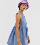 Collusion Sleeveless Smock Dress In Mid Wash Blue - Blue