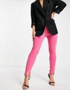 Asos Design Hourglass Jersey Slim Split Front Suit Pants In Magenta-pink