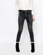 Pull & Bear Distressed Slim Jeans - Black