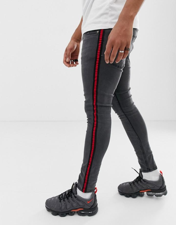 Brave Soul Skinny Fit Taped Jeans In Gray Wash - Black