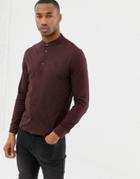 Religion Skinny Fit Jersey Shirt With Grandad Collar In Merlot - Red