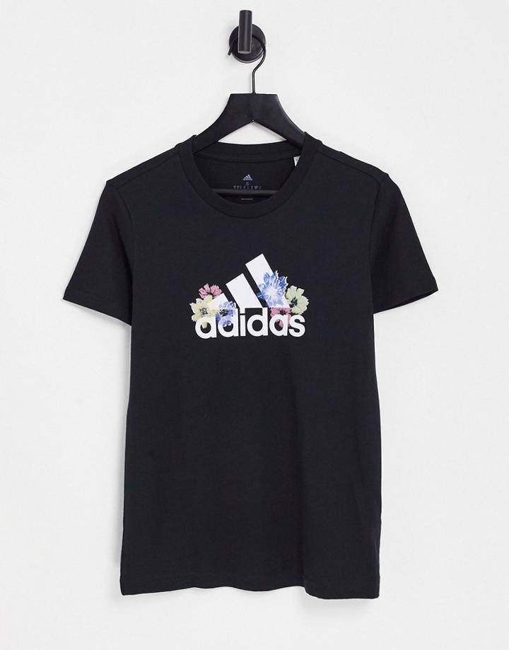Adidas Sportstyle Floral Logo T-shirt In Black