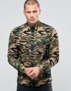 Religion Military Shirt In Camo Print - Green