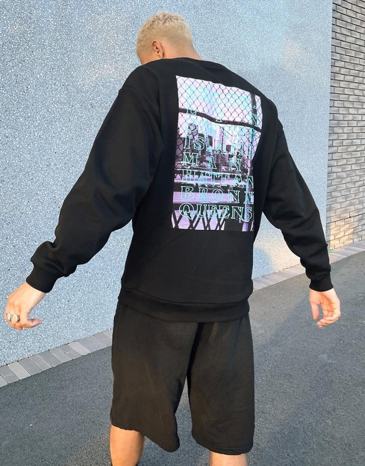 Asos Design Oversized Sweatshirt With Photographic Back Print In Black