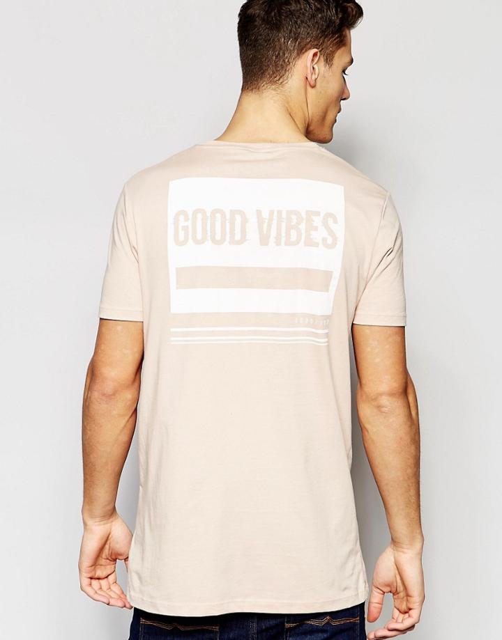 Asos Longline T-shirt With Good Vibes Back Print In Pink - Rose Dust