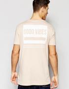 Asos Longline T-shirt With Good Vibes Back Print In Pink - Rose Dust
